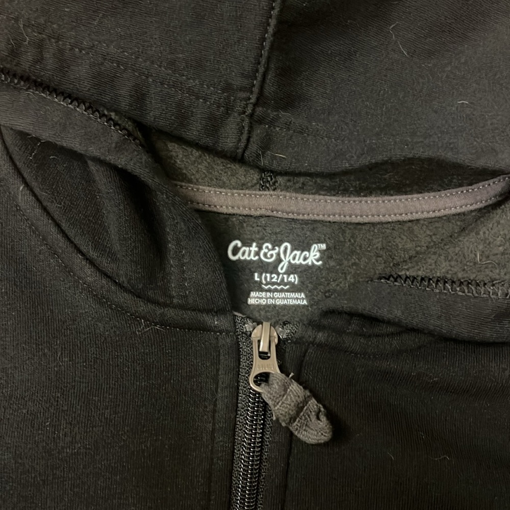 Cat & Jack Black Kids Full Zip Up Jacket Size Large 12/14 - Picture 2 of 5